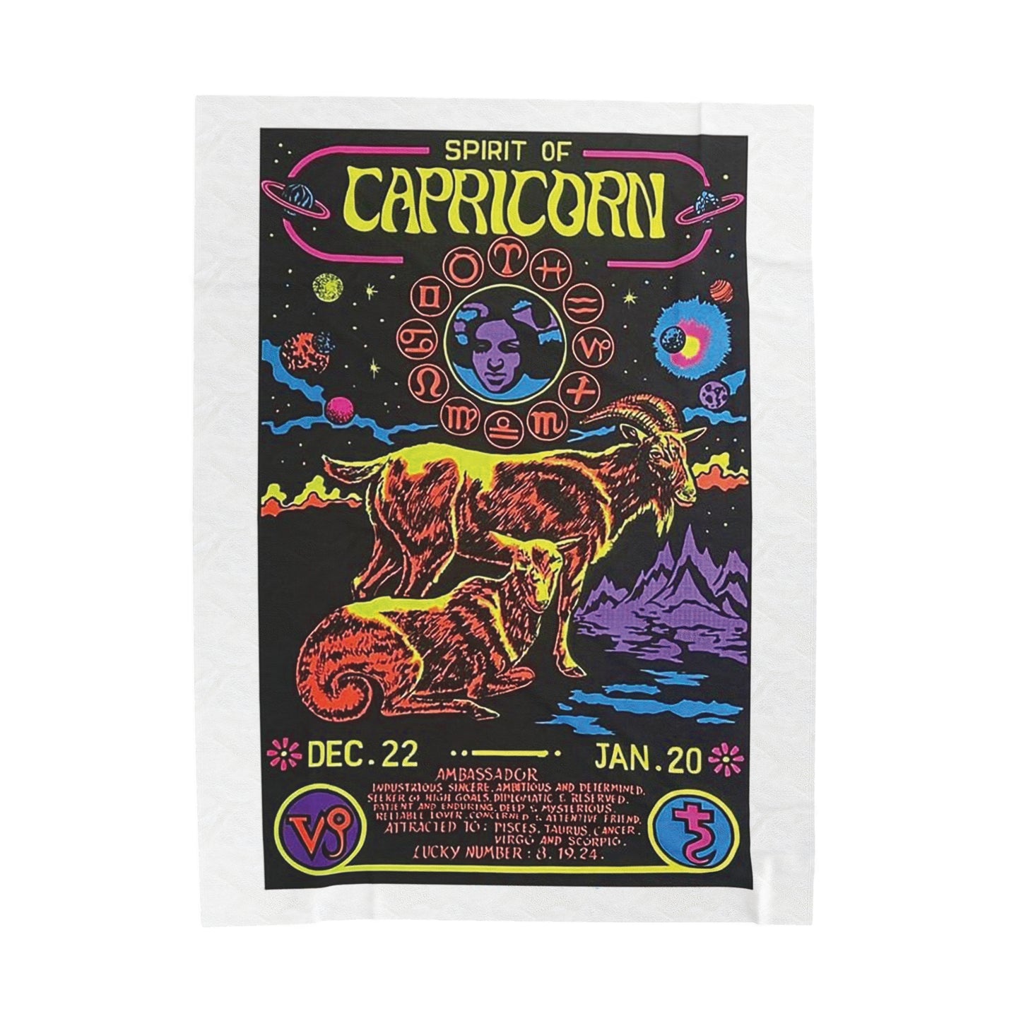 Spirit of Capricorn Zodiac Velveteen Plush Blanket