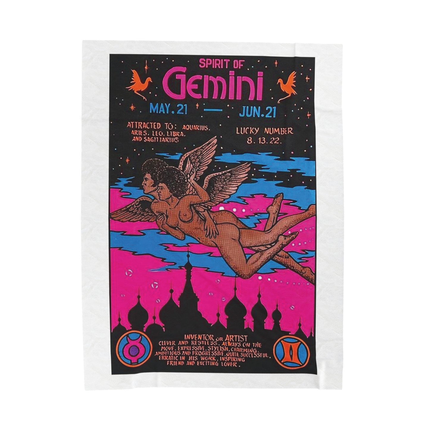 Spirit of Gemini Zodiac Velveteen Plush Blanket